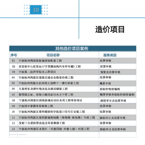 10造價項目